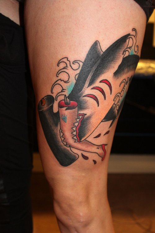 Hammerhead Shark Eating Leg Tattoo